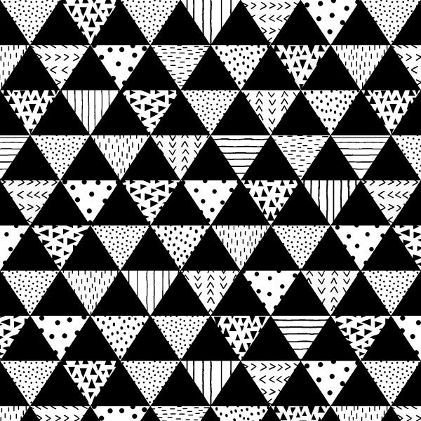 Puuvillakangas Ilona, 112cm, Kolmiot mustavalkoinen