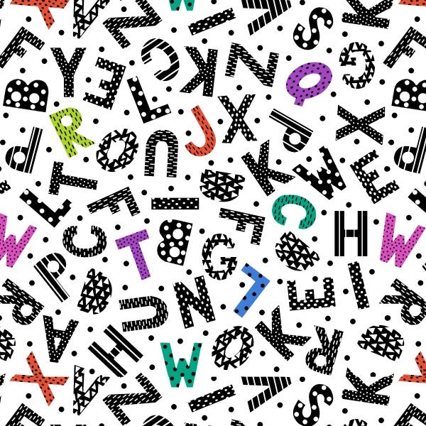 Puuvillakangas Ilona, 112cm, Kirjaimet v&auml;rilliset